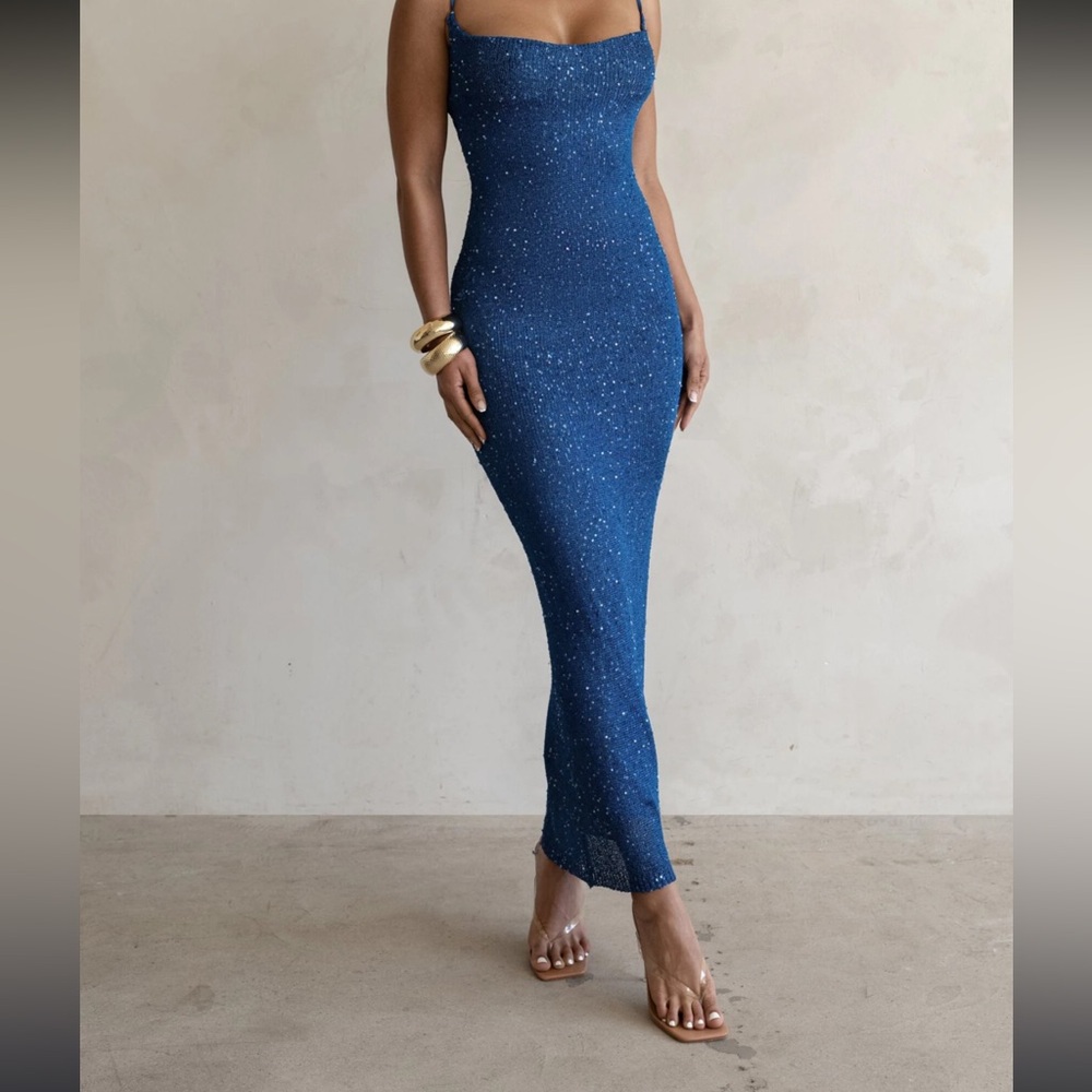 JLUXX LABEL Blue Sequin Stretchy Maxi Dress